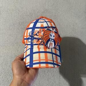New Era 39THIRTY Lion Hat Fitted Cap Orange Blue Plaid Medium-Large Rare Style